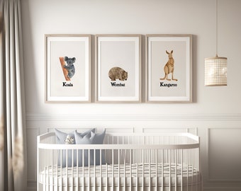 Animal Nursery Wall Art, Australian Animal Prints, Nursery Print Set, Nursery Animal Print Set, Gender Neutral Nursery Prints, Newborn Gift