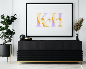 Couples Personalised Initials Print, Couples Letter Print, Valentines Day Gift, Anniversary Gift, Digital Download, Personalised Poster
