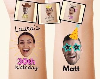 Custom Face Tattoos, 30th Tattoos, Birthday Tattoos, Party Tattoos, Hens Tattoos, Party Face Tattoos, Temporary Tattoos