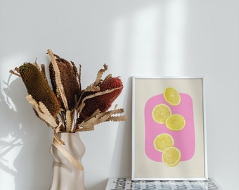 Lemon Print, Lemon Wall Art, Lemon Kitchen Print, Lemon Minimalist Art, Digital Download, Kitchen Print, Printable Wall Decor, Foodie Gift