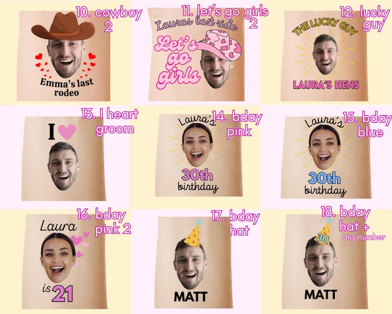 Face Tattoos, Hens Party Tattoos, Bachelorette Party Tattoos, Groom Face Tattoos, Hens Party Face Tattoos, Temporary Tattoos, Custom Tattoos image 3