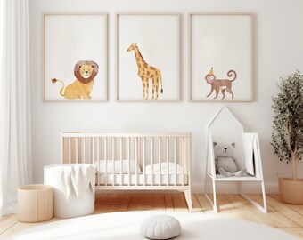 Safari Wall Art, Jungle Safari Art, Safari Animal Prints, Nursery Print Set, Nursery Animal Print Set, Newborn Gift
