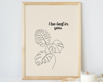 Leaf Pun Wall Art Print, Neutral, Fun, Art Decor, Home Decor, Botanical, Plant Print, Text Print, Printable Wall Décor, Plant Lover Gift