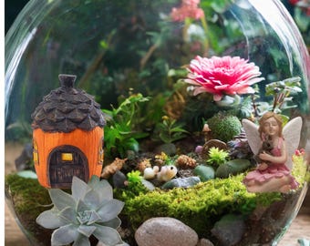 Enchanted Fairy Garden Terrarium Kit with All Fake Plants
