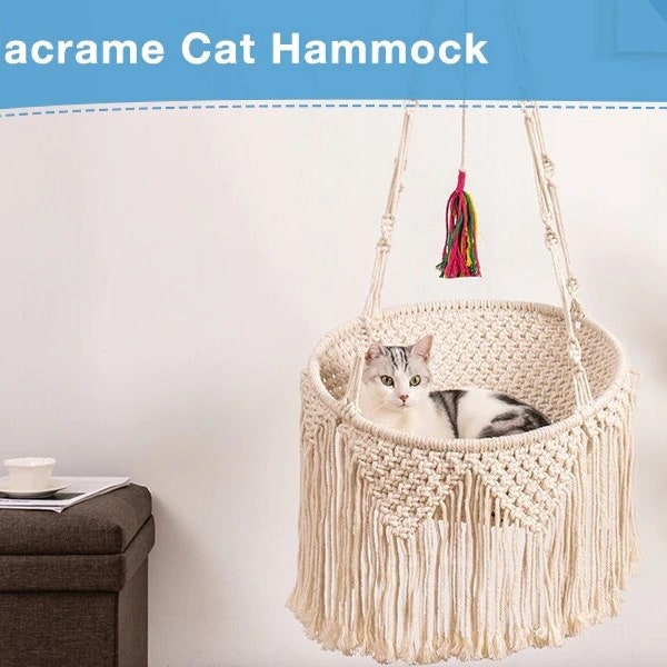 Hamaca de gato de macramé tejida a mano estilo boho