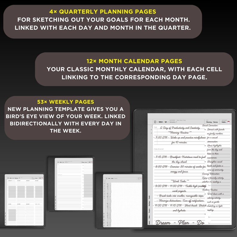 2024 Kindle Scribe Daily Planner, Hyperlinked Digital Planner Bundle