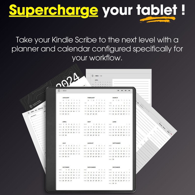2024 Kindle Scribe Daily Planner, Hyperlinked Digital Planner Bundle