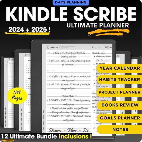 2024 Kindle Scribe Ultimate Planner, Hyperlinked Digital Planner Bundle, Digital Download PDF Template for Kindle Scribe Tablets,folio