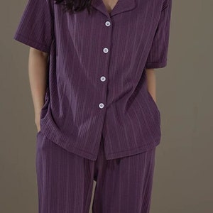 Cotton Pajamas Set,Classic Pajamas Monogram,Unique Gift for Her,Comfortable Gift For Her, 2 Pockets On The Pants Pyjamas Dark Purple