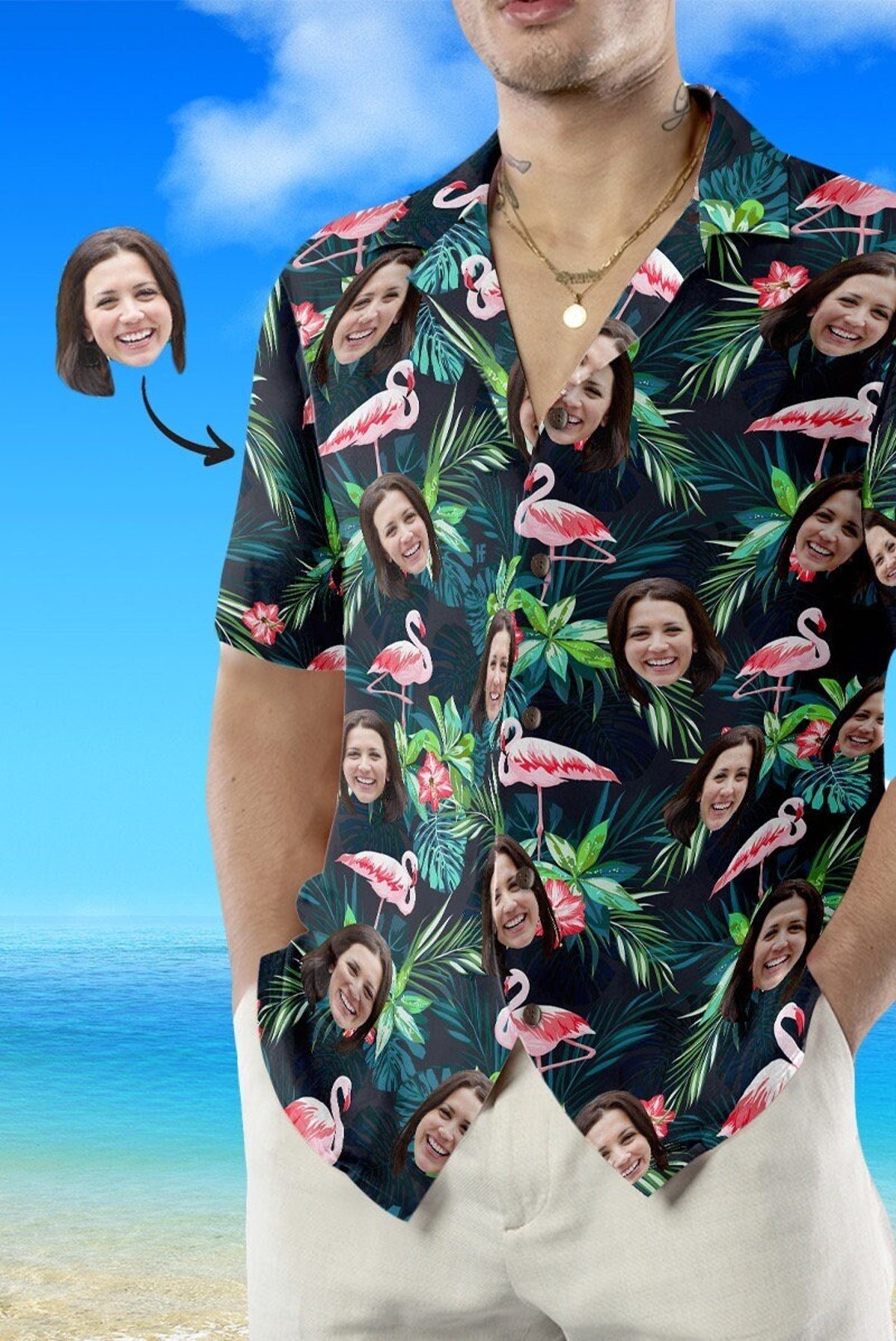 Men's All Over Print Hawaiian Shirt With Face, Custom Hawaii Shirts