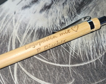 Individuelle Bambus Kugelschreiber Personalisiert - RUND um GRAVUR MÖGLICH! Geschenk Mitbringsel Einfach mal Danke sagen