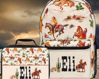western backpack, western lunchbox, cowboy backpack, cowboy lunchbox, rodeo backpack, rodeo lunchbox, personalized backpack, kids lunch