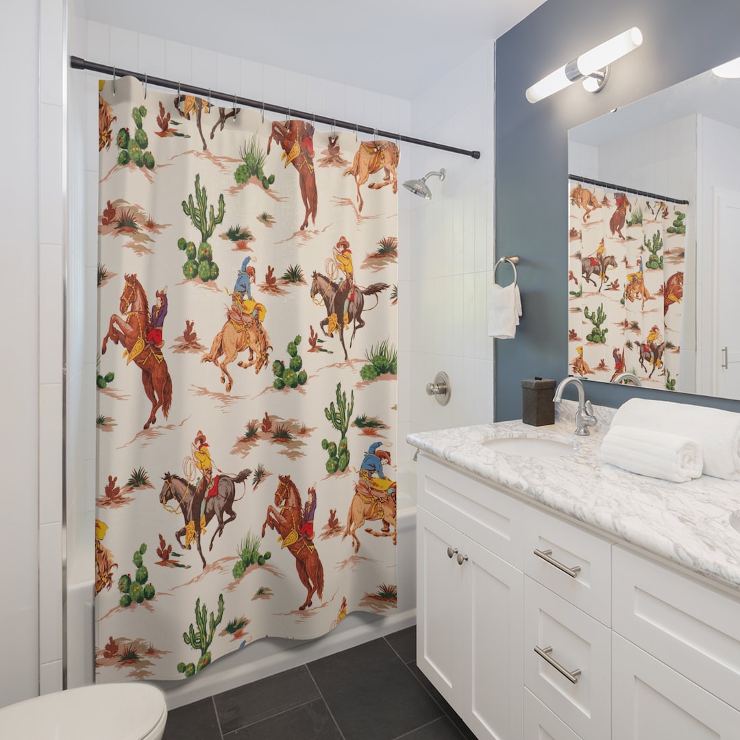 Western Shower Curtain Cowboy Bathroom Cowboy Shower Etsy