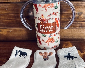 Western baby socks, cowboy baby socks, cowboy socks, baby shower gift, socks for baby, western sippy cup, baby shower gift, western tumbler