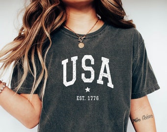 USA Comfort Colors Tee, Patriotic Shirt, Retro USA T-shirt, America Tee, Memorial Day Party Top, 4th Of July Shirt, Independence Day T Shirt