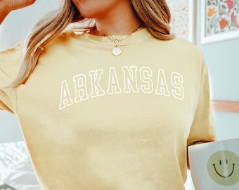 ARKANSAS Shirt COMFORT COLORS T-shirt, Arkansas Trip Shirt, Bachelorette Tee, Arkansas Gifts, Western T-shirt, Oversized College Shirt.