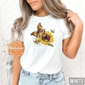 Sunflower Butterfly Shirt, Butterfly T-shirt, Sunflower Shirt Mom, Sunflower Shirt Women, Floral Mothers Day Gift, Flower Botanical Tee Girl