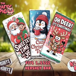 Christmas Chocolate Bar Wrappers Bundle | Cute Holiday Candy Wrappers | Fits 1.55oz Hershey Bars | Printable Christmas Favor, The Krafty Pig