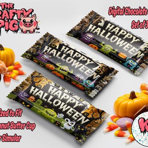 3 HALLOWEEN Chocolate bar Wrappers, Celebration Gift, Personalized Chocolate Bar, Candy Bar wrapper, PNG, Trick or Treat, Halloween candy.