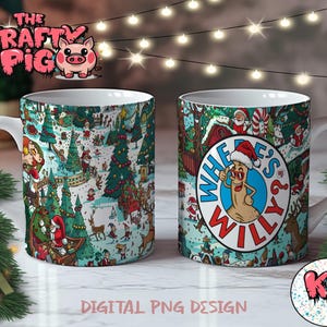 Emballage de Noël « WHERES WILLY », Emballage de tasse de 11 oz par sublimation, Mugs drôles, Mug personnalisé, Mug de Noël, Cadeaux pour lui, Cadeau amusant, Mug PNG, Père Noël