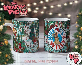 Christmas &quot;WHERES WILLY&quot; Mug Wrap, Sublimation 11oz Mug wrap, Funny Mugs, Custom mug, Christmas mug, Gifts for him, Fun Gift, PNG Mug, Santa