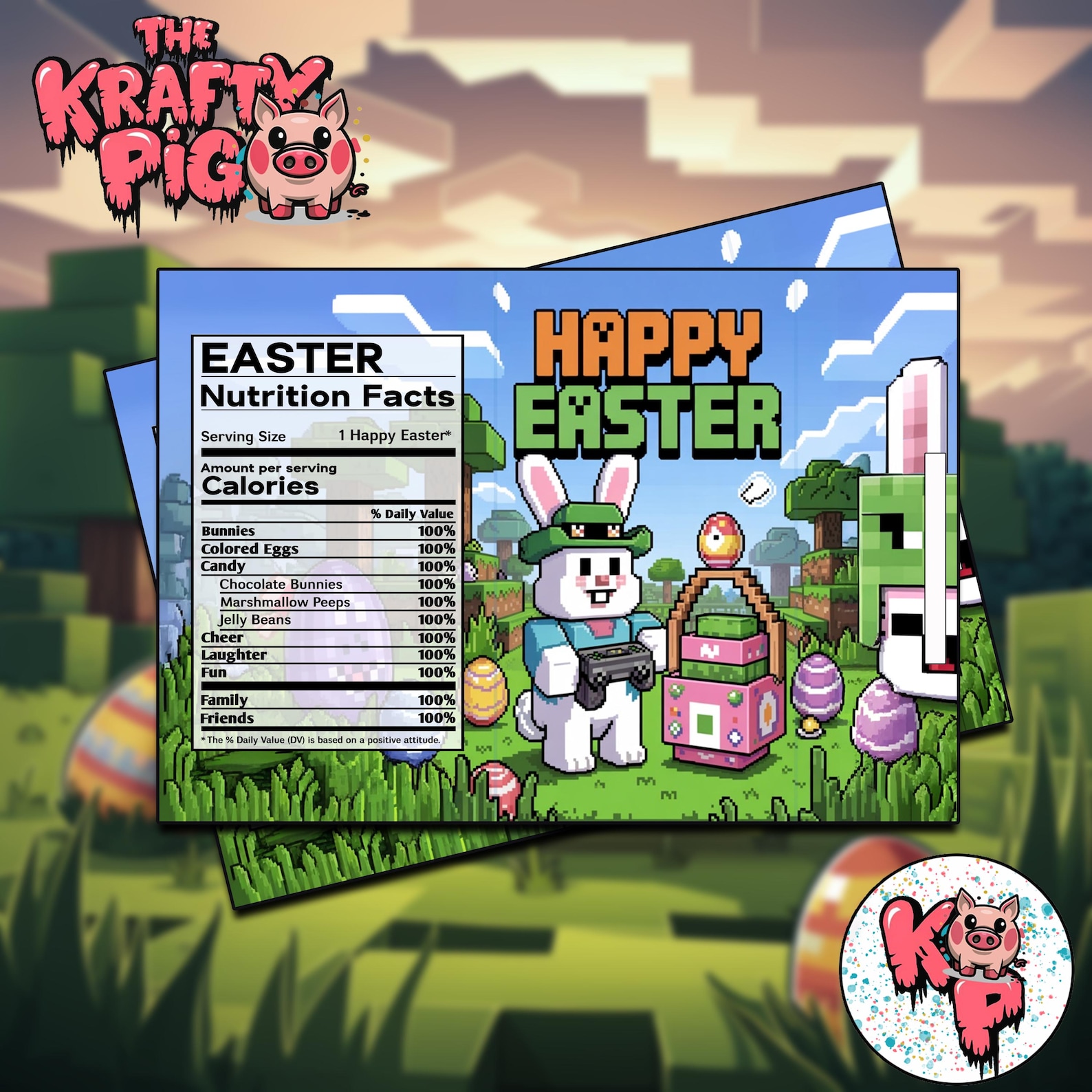 Gamer Easter Chocolate Bar Wrappers: Pixel Mine Craft Gift (digital ...