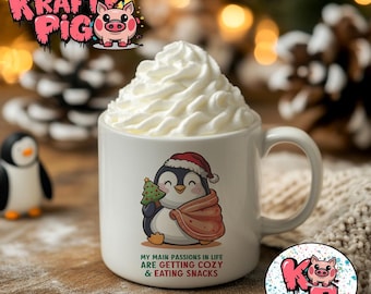 Christmas Penguin Mug Wrap: Cozy Snacks Design (11oz PNG Digital Download)