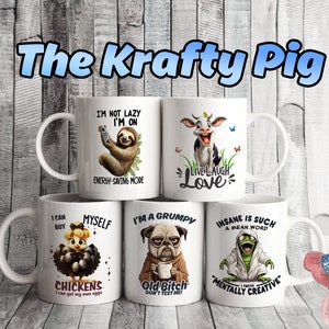 Set von 5 lustigen Tierliebhaber 11 Unzen MUG Design, Sublimation, Custom, Mug Label Design, personalisiertes Geschenk Cup Bundle, einzigartig, inspirierendes Zitat VOL3