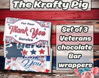 VETERANS day Custom Personalised Digital THANK YoU Chocolate bar Wrapper, Party Favour, Gift, Printable, Craft, Unique, Military, Hero, USA