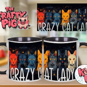 VERRÜCKTE KATZENLADY Becher-Design, Sublimations 11 Unzen Becherverpackung, benutzerdefinierte Becher, Geschenk für Katzenmutter, Geburtstagsgeschenk, Katzenliebhaber Becher, Kaffeetasse, Katzenbecher, Tassen