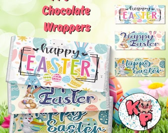 3 embalagens para barras de chocolate "FELIZ PÁSCOA", presente festivo, barra de chocolate personalizada, etiqueta digital para barra de chocolate, presente exclusivo com o COELHINHO DA PÁSCOA!