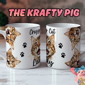 Funny &quot;CRAZY Cat LADY&quot; Mug Design, Sublimation 11oz mug wrap, Custom Mug Design, personalized Gift, Coffee Mug, Cat mug, Cat Lover gift, PNG
