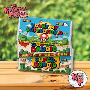 Envoltorios de barra de chocolate SUPER DADDIO, regalo de celebración, barra de chocolate personalizada, envoltorio de barra de caramelo, PNG, regalo para papá, diseño digital, regalo.