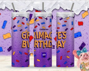 Limited Edition happy birthday "GRIMACE SHAKE"  Digital Tumbler Sublimation Design, Unique Custom digital 20oz Skinny Tumbler Wrap Design