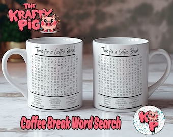 Caneca Caça-Palavras para Pausa no Café: Design para Sublimação de 325ml (PNG)