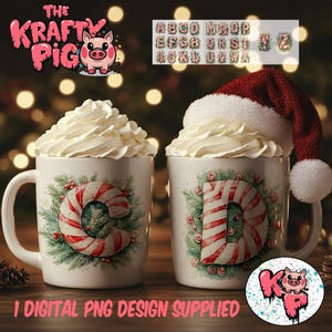 Envoltorio para taza con el alfabeto "CANDY CANE" de Navidad, envoltorio para taza de sublimación de 11 oz, tazas con letras, taza personalizada, taza de Navidad, regalo de Navidad, taza PNG, familia
