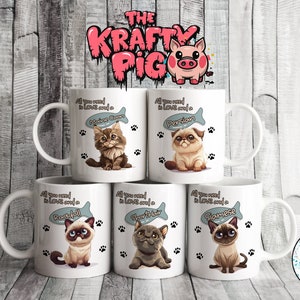Lot de 5 MUG CAT design, emballage de tasse à sublimation 11 oz, tasse personnalisée, chats, tasse à café, amoureux des chats, tasse animal, tasse mignonne, emballage de tasse PNG, tasse numérique