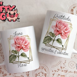Taza personalizada con diseño de flor del mes de nacimiento de 11 oz, envoltorio de taza personalizado con sublimación que significa rosa de junio, regalo personalizado para mamá, abuela, tía y amigos