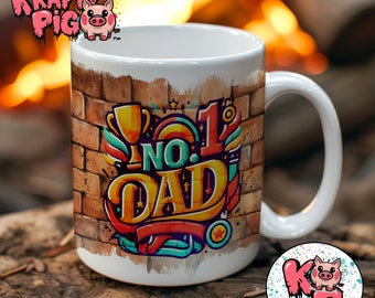 No 1 Dad Mug Wrap: 11oz Sublimation Design (PNG Digital Download)