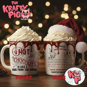 Ricetta per tazza di cioccolata calda, design per tazza da 11 once con stampa a sublimazione, involucro per tazza PNG digitale, tazza di cioccolata calda, regalo di Natale, tazza di cioccolata calda, tazze
