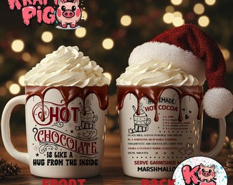 Hot Chocolate Recipe Mug Design: Christmas PNG Wrap (Digital Download)