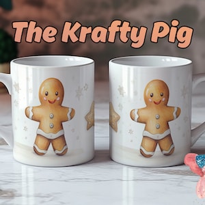 Biscotto di pan di zenzero di Natale carino da 11 once Design della tazza, pellicola per sublimazione, design dell'etichetta della tazza personalizzata, tazza regalo personalizzata, tazza di cioccolata calda, VOL3