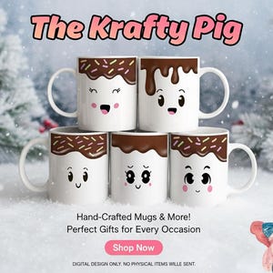 Set mit 5 &quot;HOT CHOCOLATE Marshmallow&quot; 11 Unzen Tassendesigns, Sublimationstassenverpackung, digitale PNG-Designs, Kawaii-Becher, Kaffeetassenverpackung, kundenspezifische Tassen