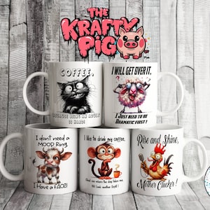 5 envoltorios de taza con animales divertidos, envoltorios de taza de sublimación de 11 oz, diseño de taza personalizado, regalo personalizado, taza de café, taza de animal lindo, envoltorio de taza de animal, PNG.