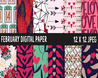 Valentines February LOVE Digital Papers Designs. 2024 scrapbook / greeting cards / backgrounds / sublimation and more!