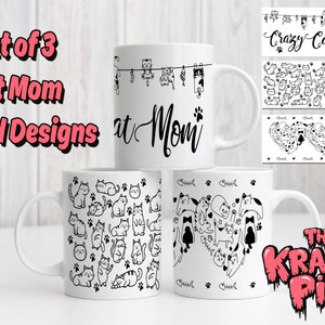 3 SÜSSE KATZEN-Becherverpackung, 11 Unzen Sublimationsbecher-Design, Katzenbecher-Design, lustige Katzen, Katzenbecher, PNG-Becherverpackung, Kaffeetasse, verrückte Katzenmutter, Katzenliebhaber