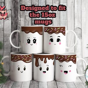 Chocolate Drip Kawaii Mug Wraps | 15oz Digital Mug Designs | Cute Coffee Cup PNGs