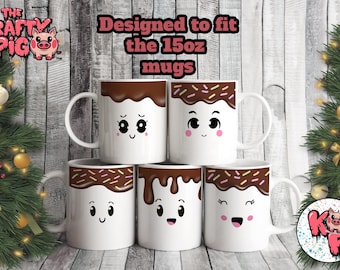 Chocolate Drip Kawaii Mug Wraps | 15oz Digital Mug Designs | Cute Coffee Cup PNGs