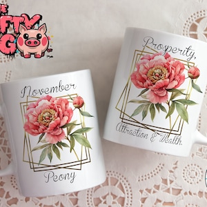 Taza personalizada con diseño de flor del mes de nacimiento de 11 oz, envoltorio de taza personalizado con sublimación que significa peonía de NOVIEMBRE, regalo personalizado para mamá, abuela, tía y amigos
