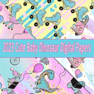 2023 Cute Baby Dinosaur Digital Papers scrapbook paper, digital paper pack, digital scrapbook, printable paper